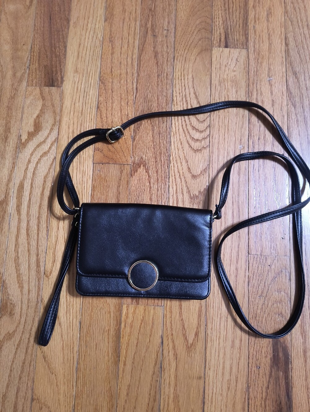 Black leather-like purse, crossbody